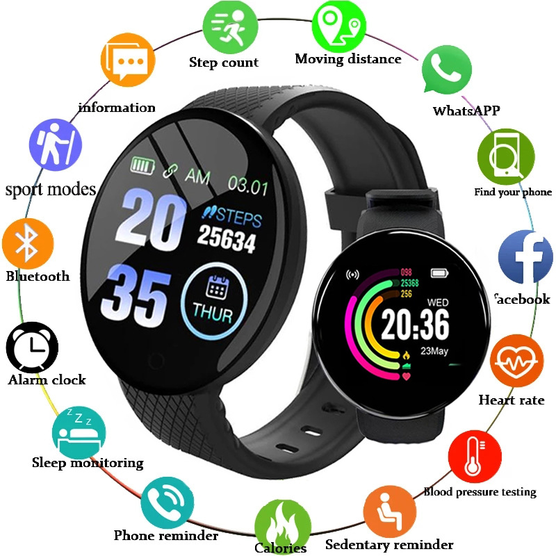 Watch Smart Y68 - D18 Smart Watch Heart Rate Monitor