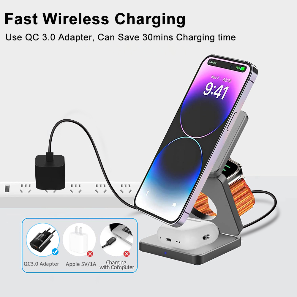 Wireless Charger 3 in 1 Foldab - Smartwatch Apple Watch recension och pris